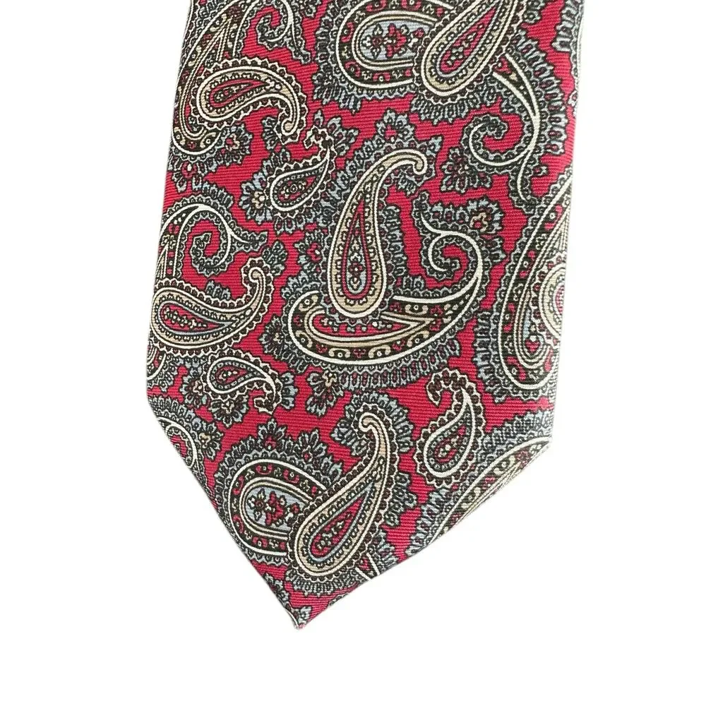 Christian Dior Red Work Career Office Business Silk‎ Paisley Print Scarf
